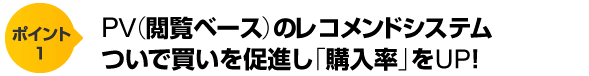 ポイント1 PV（閲覧ベース）のレコメンドシステム　ついで買いを促進し「購入率」をUP！