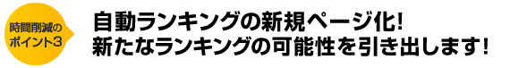 時間削減のポイント3　自動ランキングの新規ページ化！新たなランキングの可能性を引き出します！